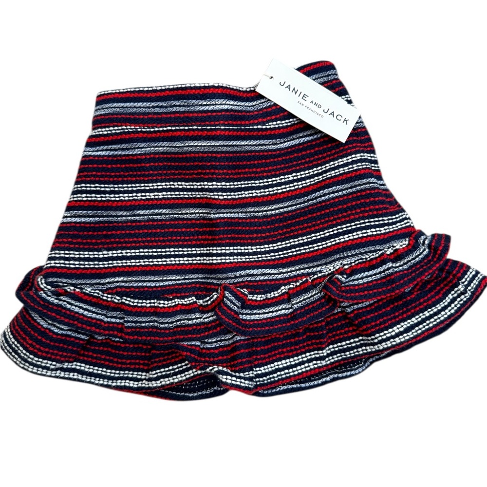 Janie and Jack Girls Size 4T NWT Navy Red White Striped Ruffle Hem Lined